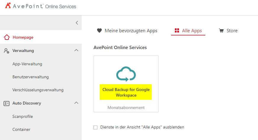 Google Workspace auswählen