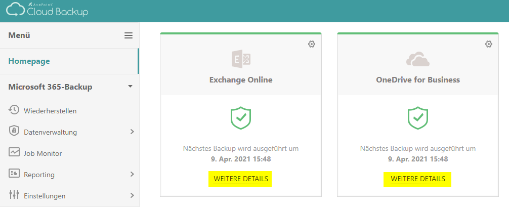 AvePoint Microsoft 365 Kontrolle Auswahl Typ