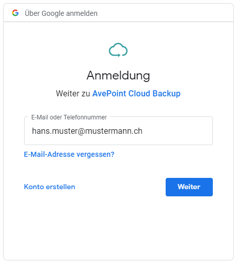 AvePoint Google Anmeldung