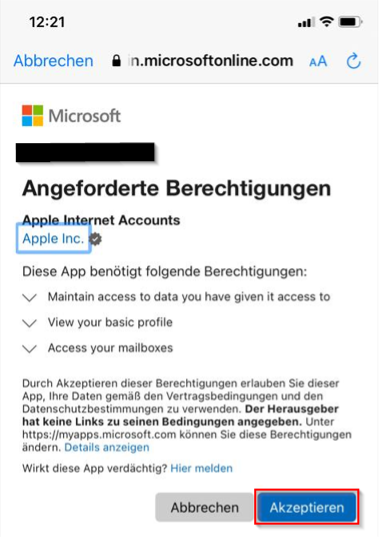 Apple iOS Berechtigungsanfrage